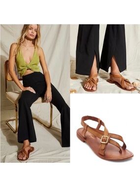 New Free People La Risa Flat Sandals in Brown Leather Sz 39.5